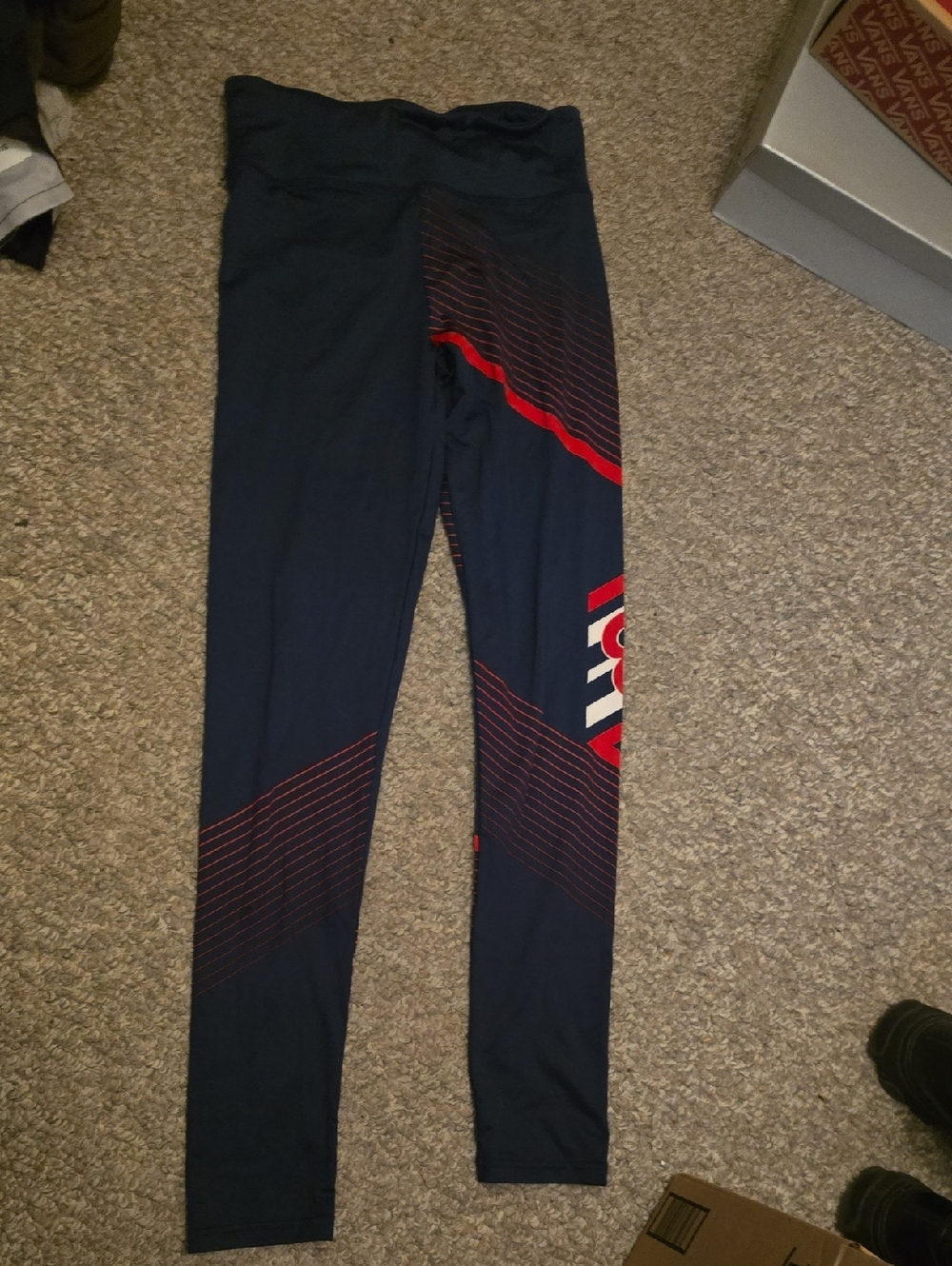 Bench Navy Athletic Leggings with Red Stripe Accent